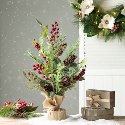 Glitzhome 20"H Christmas Floral Table Tree Decor