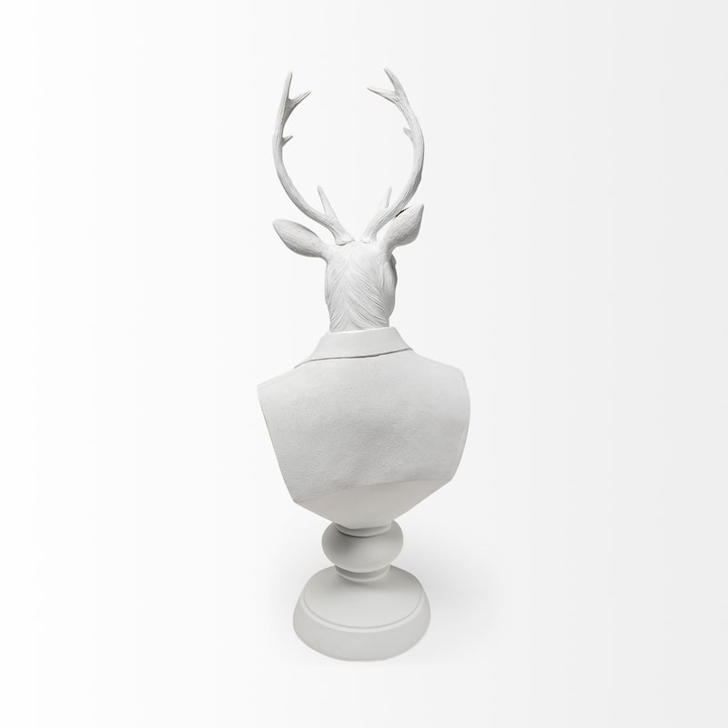 HomeRoots 23" White Polyresin Suited Deer Bust Tabletop Sculpture - 6" W x 8" D x 23" H