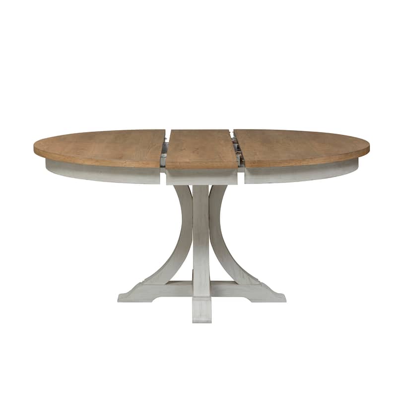 Farmhouse Reimagined Antique White Opt 5 Piece Pedestal Table Set
