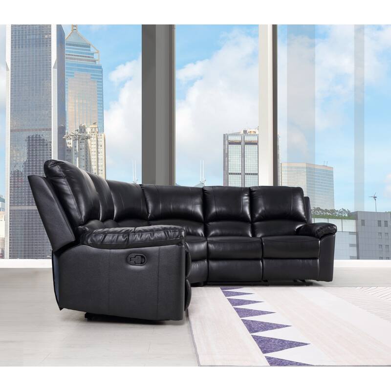 Contemporary Black Faux Leather Upholstered Manual Recline Sectional
