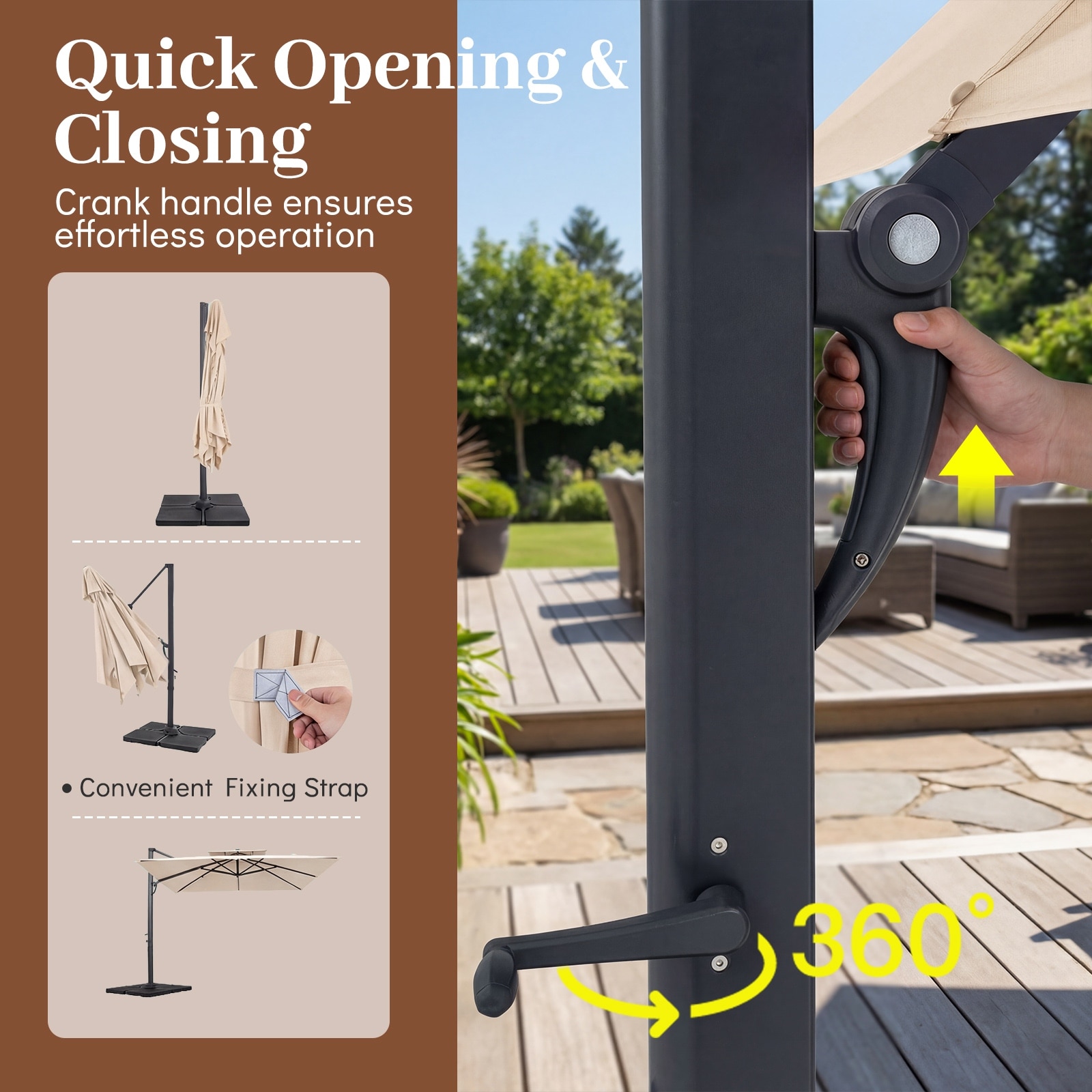 gymax 11ft patio offset hanging cantilever umbrella 360 degree tilt Outsunny with Base Crank Brown and wear Outsunny 11' Patio Umbrella with