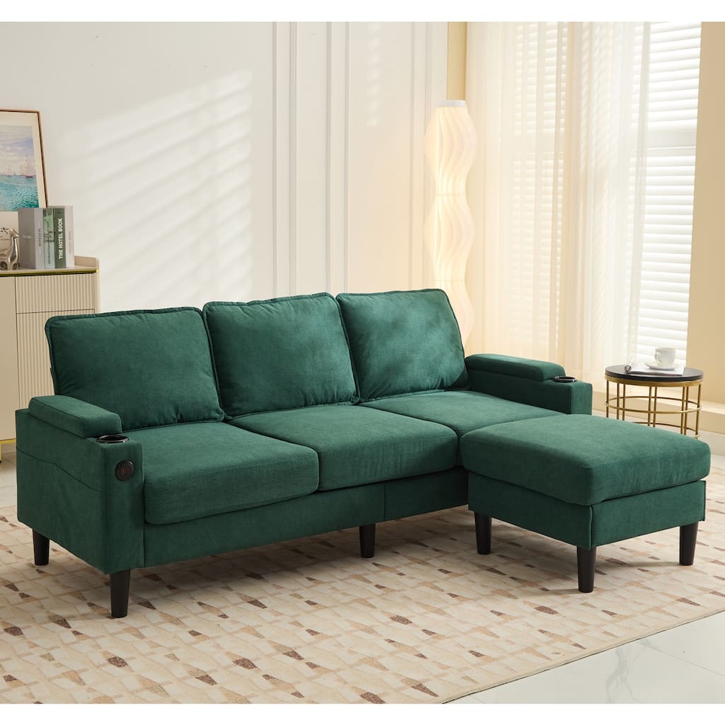 L-Shaped Fabric Sectional Sofa with Storage Ottoman and USB Port