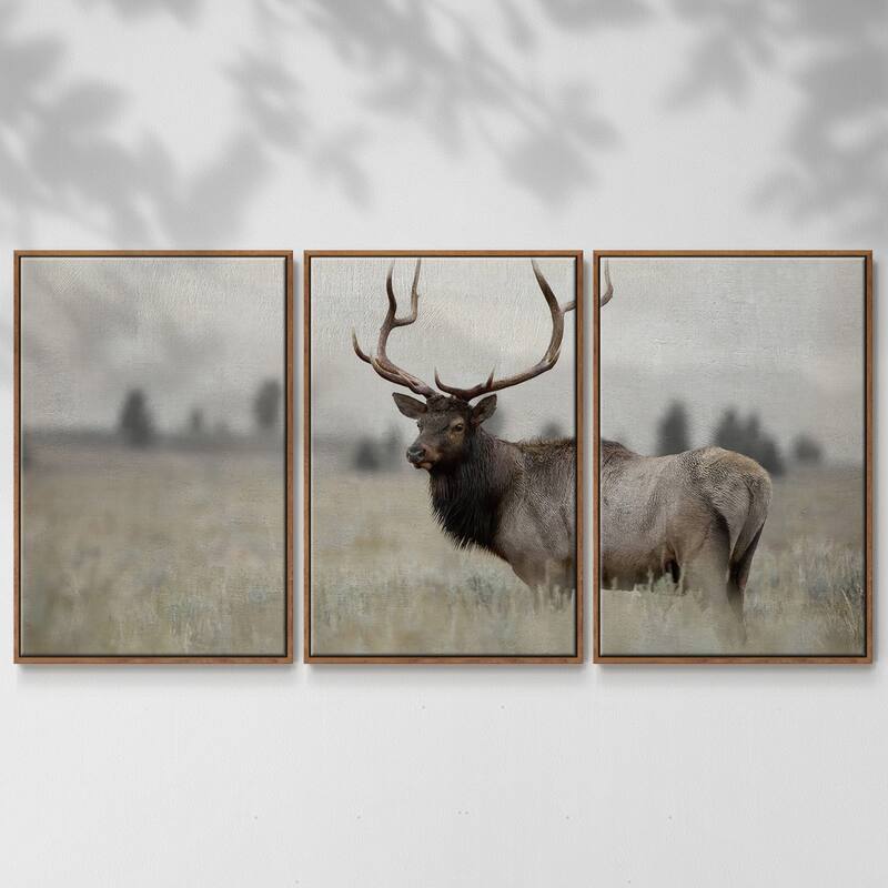Grand Elk - Multi Piece Framed Canvas - 16 x 24 - Walnut