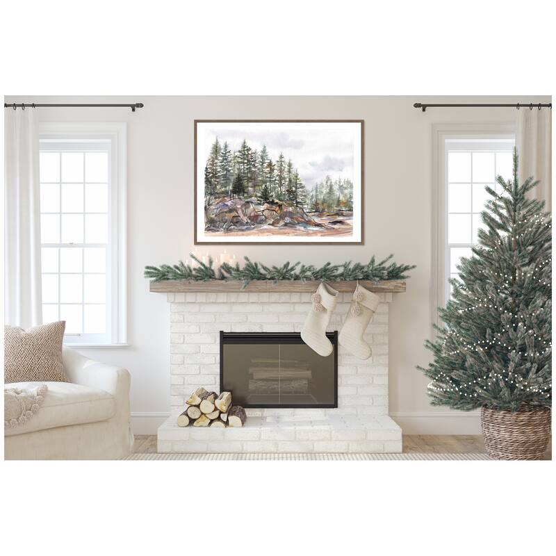 Kate and Laurel Sylvie Framed Canvas Pine Trees on Rocky Coast by Patricia Shaw