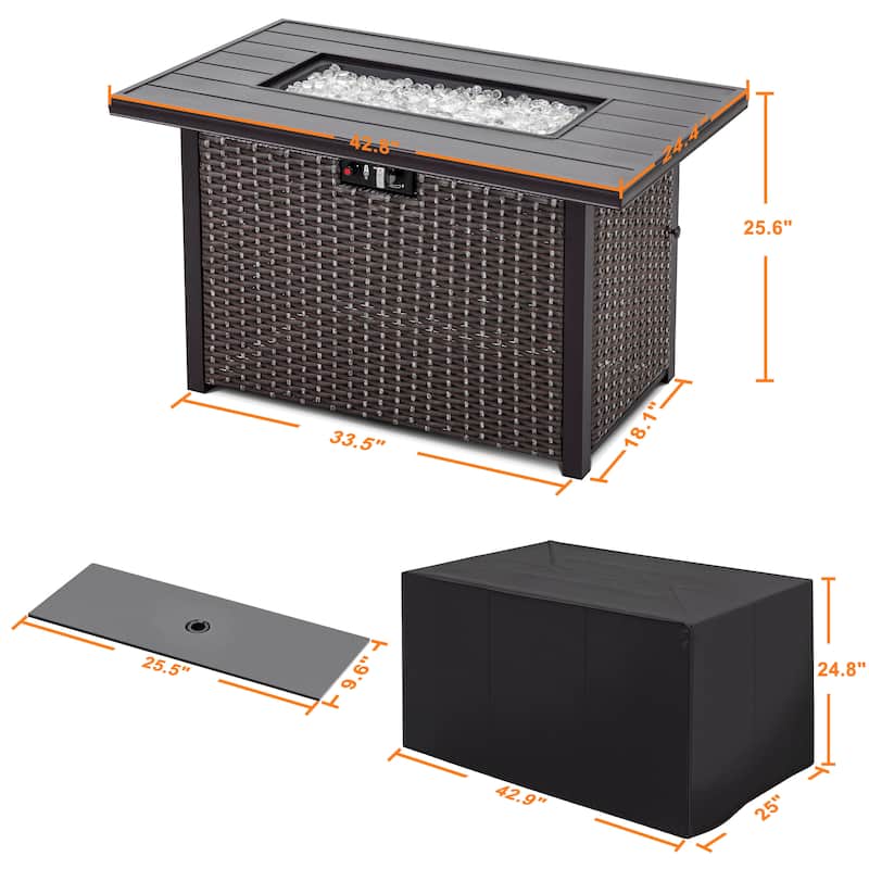 Nuu Garden 43 Inch 50,000 BTU Propane Aluminum Gas Fire Pit Table