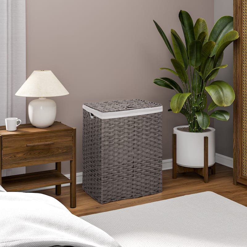 Seville Classics Lidded Foldable Portable Rectangular Laundry Hamper Basket with Washable Liner