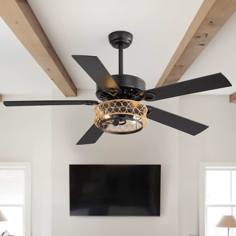 52" Reversible 5-Blade Farmhouse Caged Ceiling Fan with Light and Remote