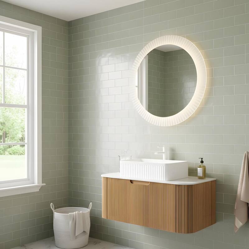 Wall Mounted Bathroom Vanity with White Rectangular Ceramic Basin