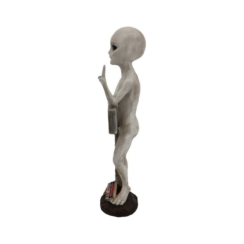 Alien with Welcome Sign Outdoor Garden Statue - 17"
