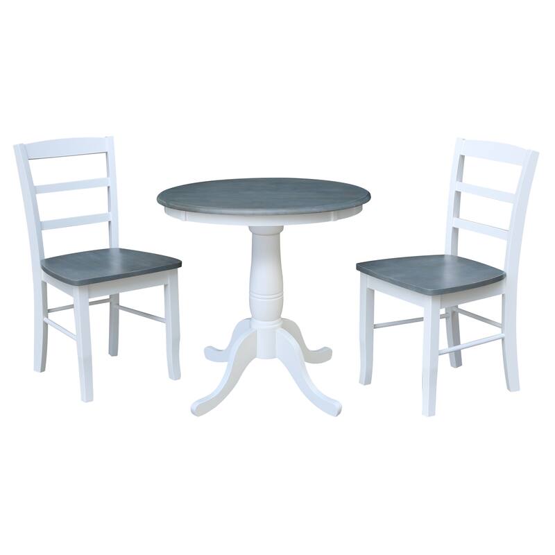 30" Round Pedestal Dining Table with 2 Madrid Ladderback Chairs - 3 Piece Dining Set
