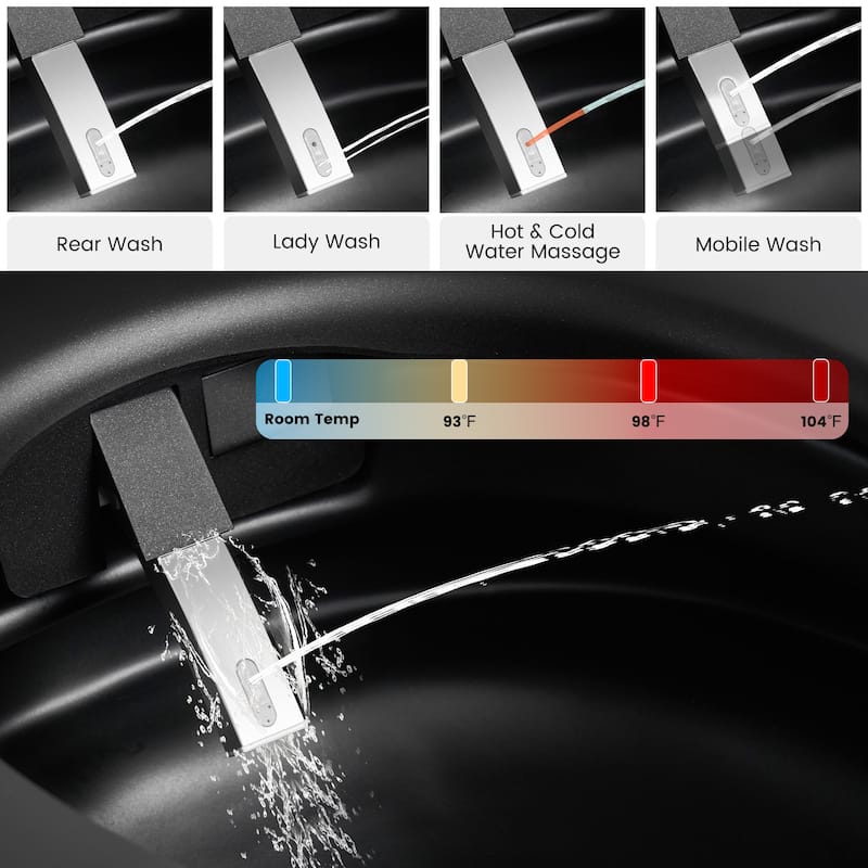 Elongated Smart Toilet with Bidet Wash, Heated Seat, Warm Air Dry, Remote Control, Auto Flush, LED Display