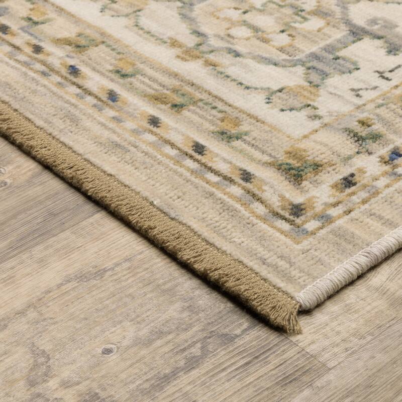 Adelaide Vintage Center Medallion Beige/ Grey Wool Blend Area Rug
