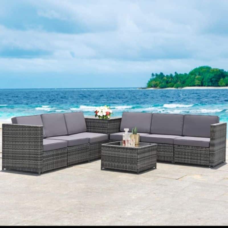 8 PCS Weaving Rattan Sofa Set with Storage Outdoor - 24" x 27" x 25"(L x W x H)