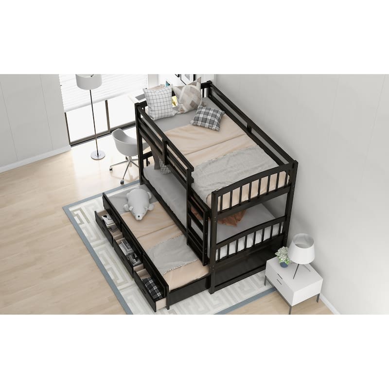 Pine Wood Twin Bunk Bed with Trundle