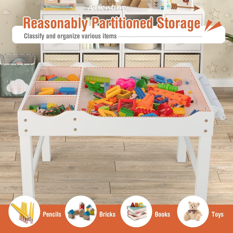 Wooden Kids Multi Activity Play Table with Storage Paper Roll - 34" x 23.5" x 22.5" (L x W x H)