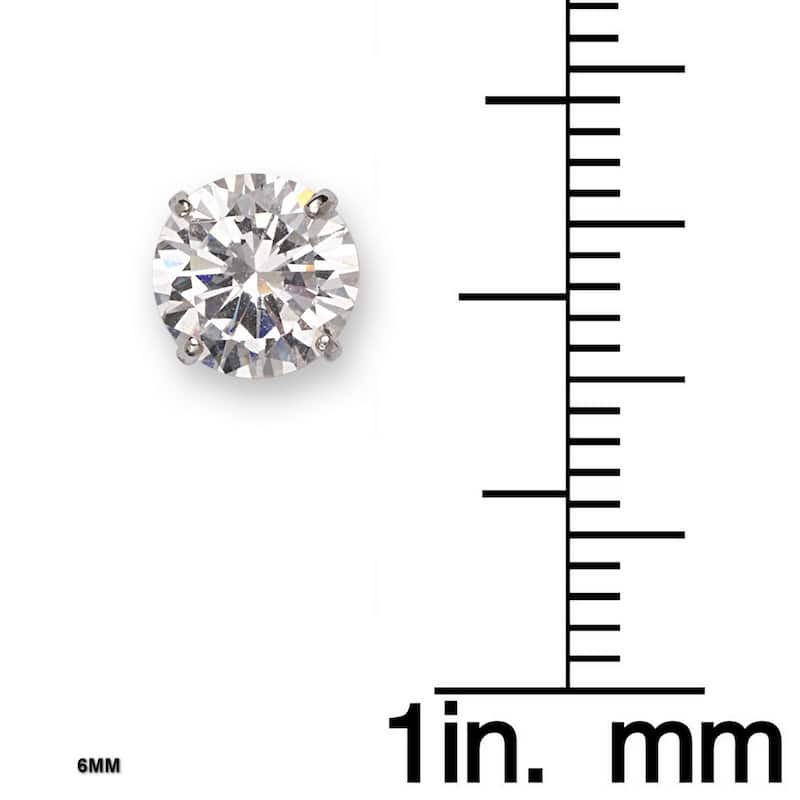 14K White Gold 6mm Round Cubic Zircornia Birthstone Basket-Set Solitaire Screw-back Stud Earrings (12 colors)