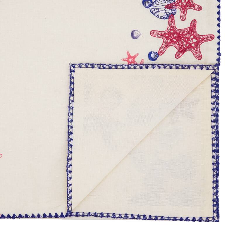 Printed Coastal Shell & Starfish Table Runner - Non-Reversible Cotton Table Runner for Dining Tables, 16"x72"