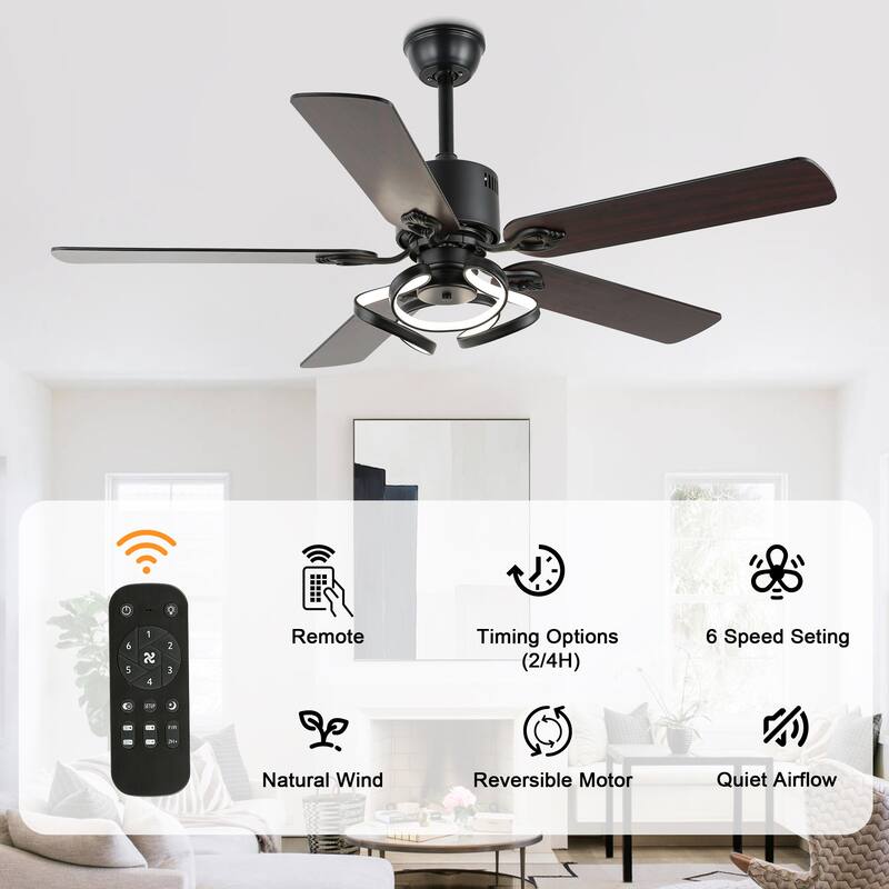 Bella Depot 52" Modern Ceiling Fan with Dimmable Light and Remote 6-Speed Reversible Motor