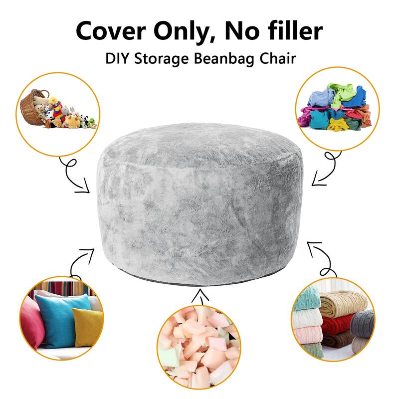 Storage Bean Bag Chair Cover (No Filler) for Kids and Adults, Soft Stuffable Bean Bag for Organizing Children Plush Toys
