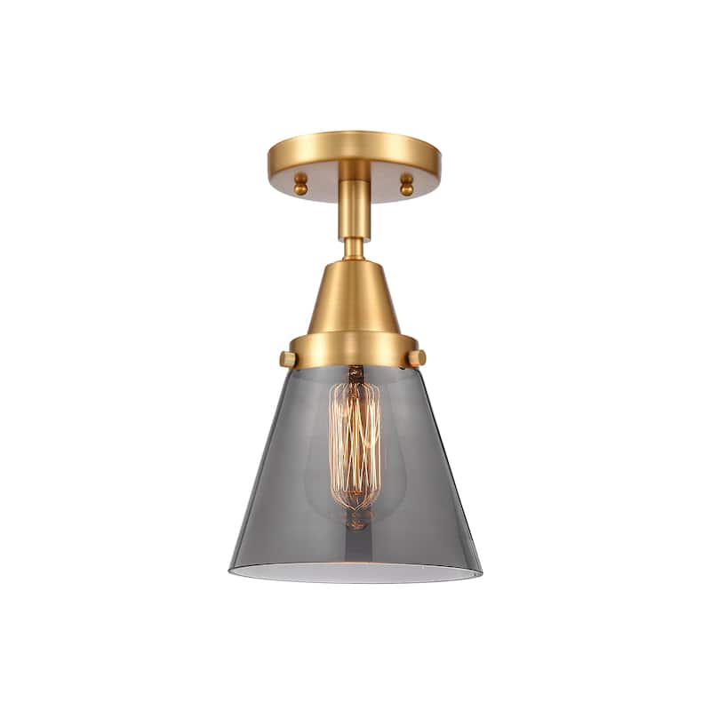 Innovations Lighting Caden Cone - 1 Light 6" Flush Mount - Satin Gold/Light Smoke