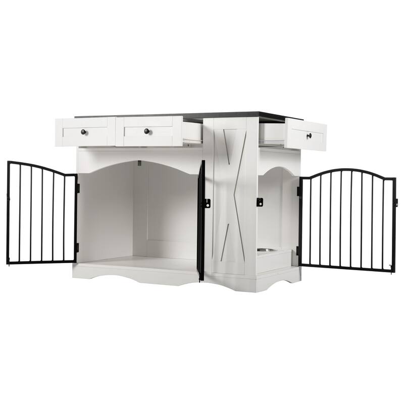 Rossetta Farmhouse Indoor Heavy Duty Double Door Design Dog Crate Furniture with Removable Feeder for Medium Large Dogs