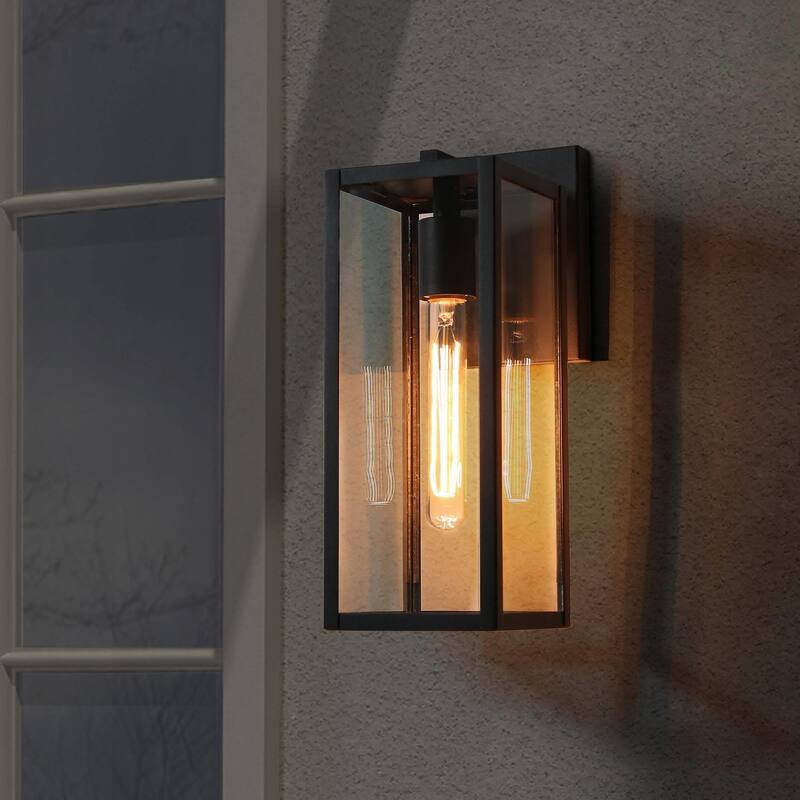 Bern 1-Light Black Outdoor Wall Sconces with Clear Glass Patio Lights - L 5"x W 7.5"x H 14"