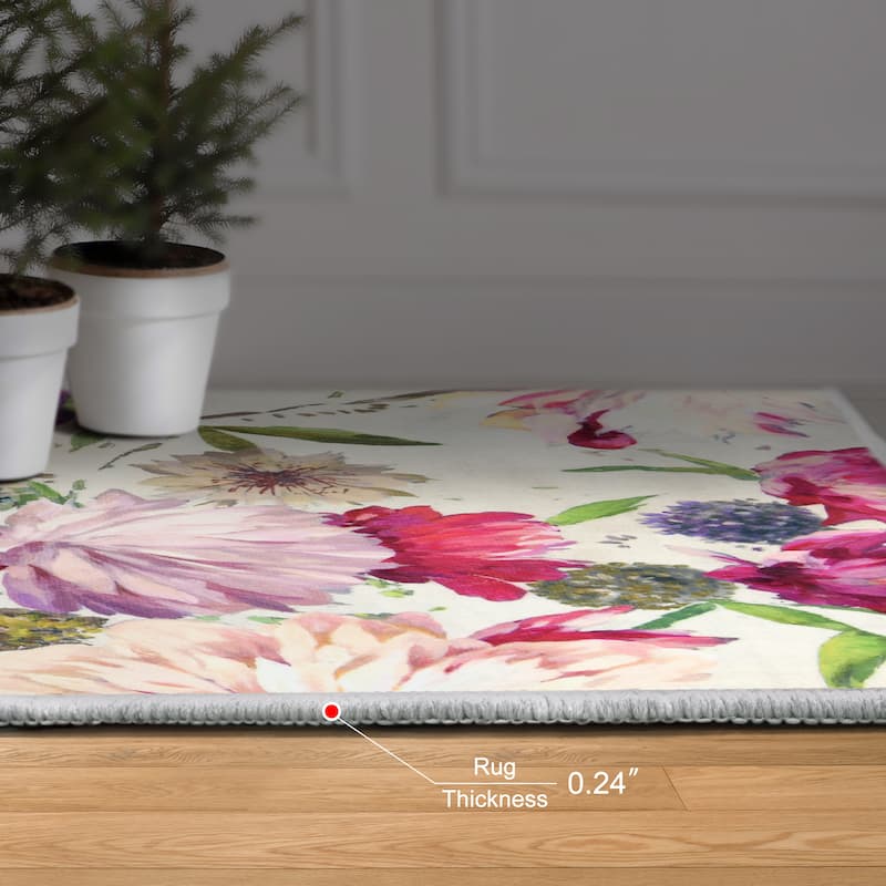 Amoroso B, Hand Washable Flowers Art Area Rug, power-loomed, 100% polyester, 2mm pile, non-slipping back