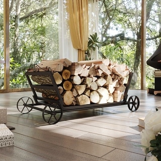 Rolling Log Rack Rolling Firewood Log Holder, Iron Wood Rack with Wheels, Firewood ...