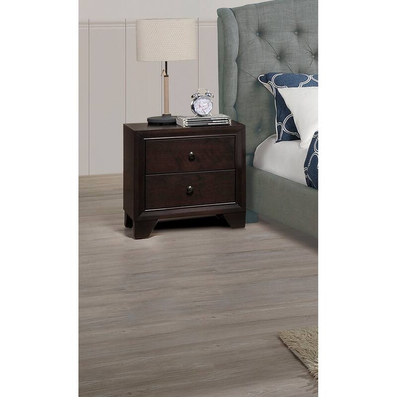 Modern Brown Rubberwood Nightstand with Round Knob Handles - Brown