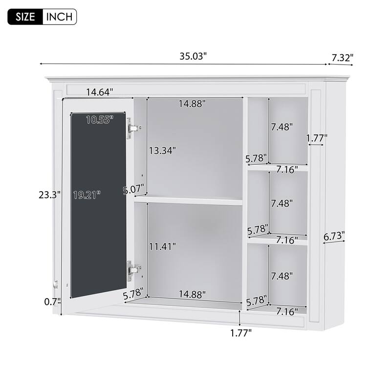 GDFStudio - Riggs Modern Wall-Mounted Bathroom Storage Cabinet with Mirror and Open Shelves (Not Include Bathroom Vanity)