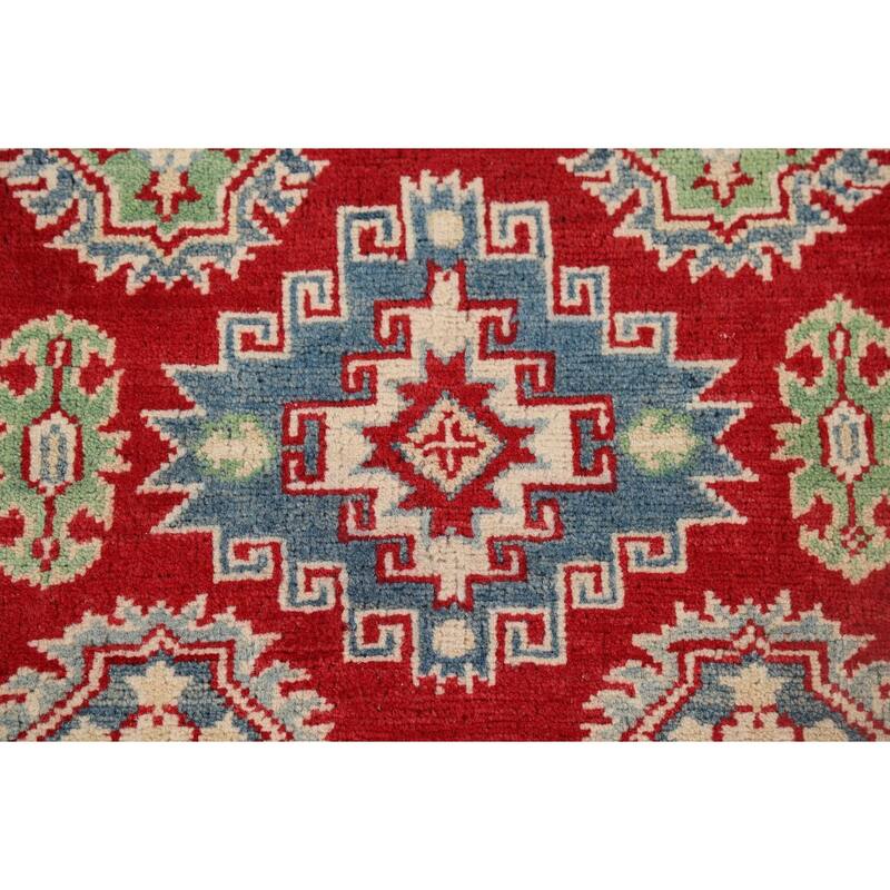 Geometric Kazak Runner Rug Handmade Oriental Wool Carpet - 2'9" x 9'8"