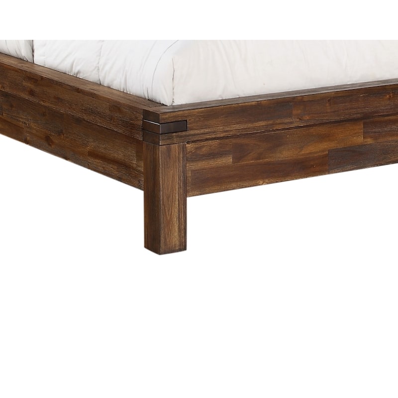 Gael Low Profile Full Size Panel Bed, Rustic Aesthetic, Brown Acacia Wood