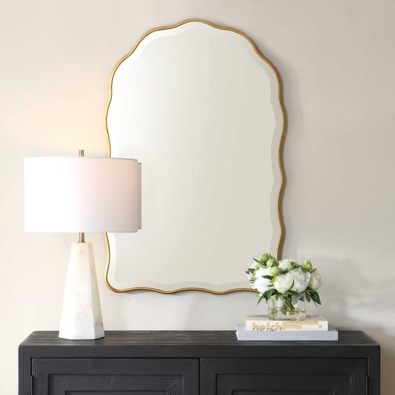 Silver Orchid Gold Leaf Manufactured Wood Beveled Arch Mirror