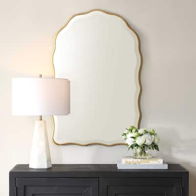 Silver Orchid Gold Leaf Manufactured Wood Beveled Arch Mirror