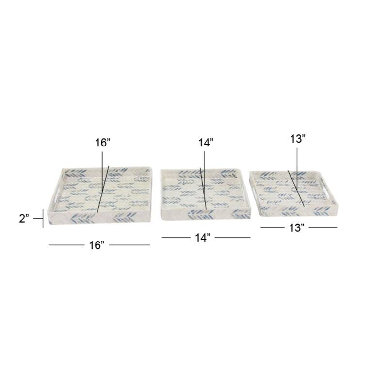 White Mother of Pearl Shell Living Room Decor Tray with Checkerboard Pattern (Set of 3) - 16 x 16 x 2
