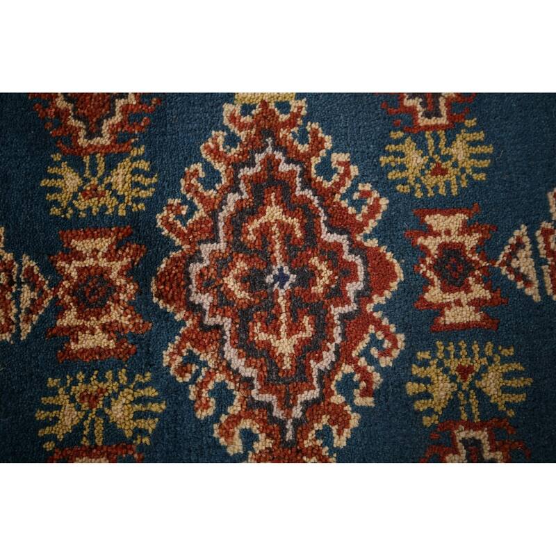 Blue Geometric Viss Oriental Runner Rug Handmade Wool Carpet - 2'6"x 7'10"