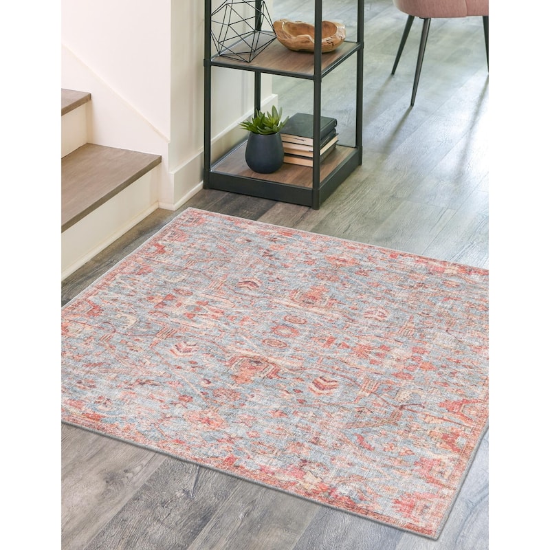 Transitional Pria Collection Area Rug - 7'3" Square - Antique Blue