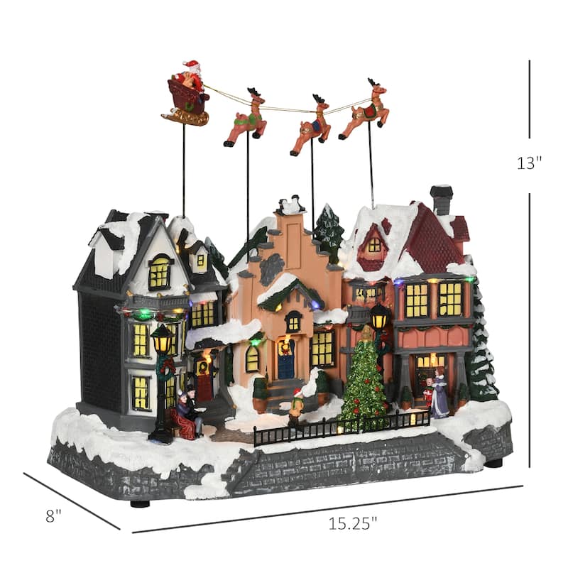 HOMCOM Christmas Village, Santa and Deer Skating Pond Animated Winter Wonderland Set with Multicolored LED Light