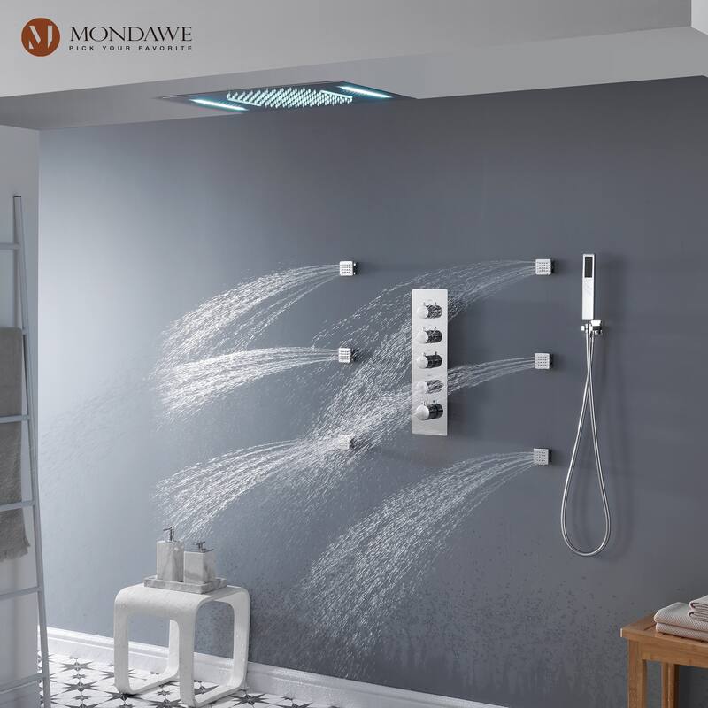 64 Colors LED Light and Music Ceiling Mounted Thermostatic Shower System