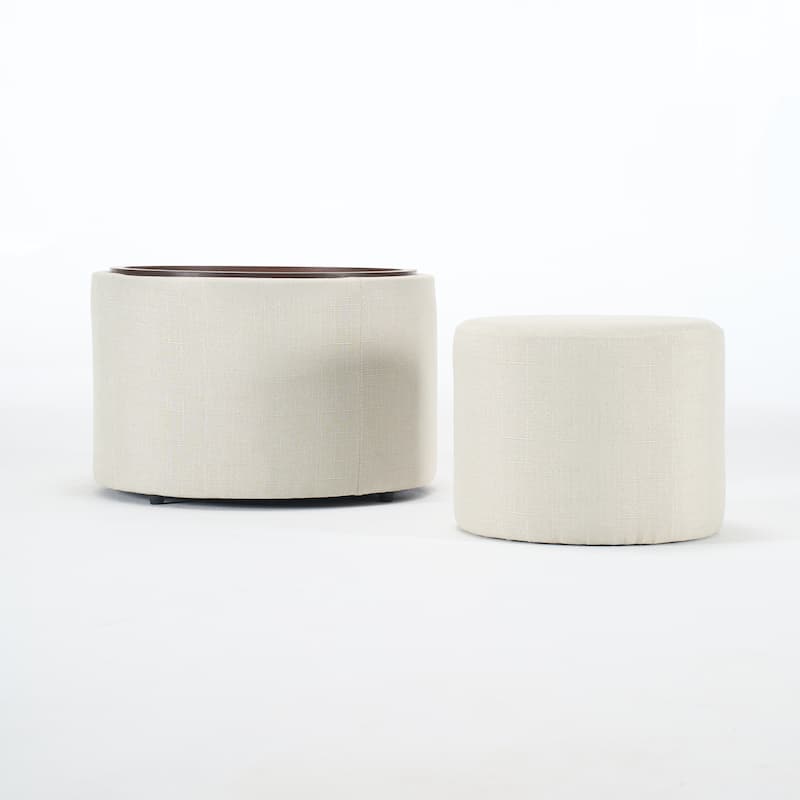 Ball & Cast Nesting Storage Ottomans of 2, Upholstered Footstool with Wood Tray