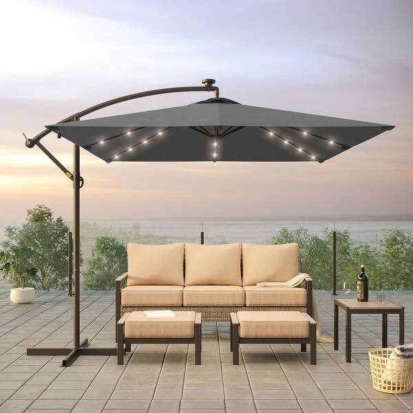 10 patio umbrella offset hanging umbrella Westlake 10 ft. Outdoor / Paito Cantilever Hanging Umbrella with Solar  Power LED lights and 50 lbs concrete weight base kit