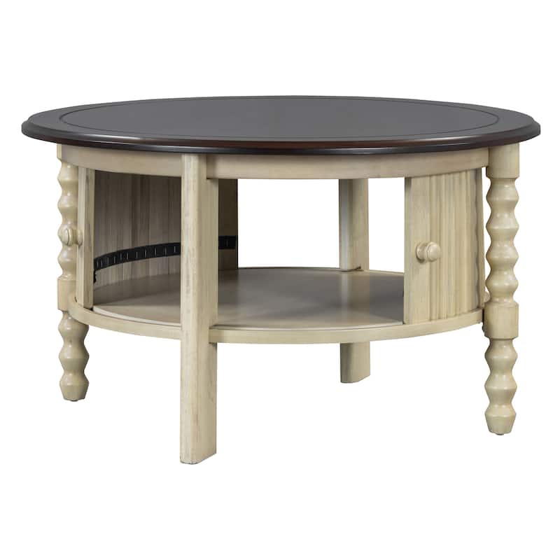 Round Coffee Table with Sliding Door