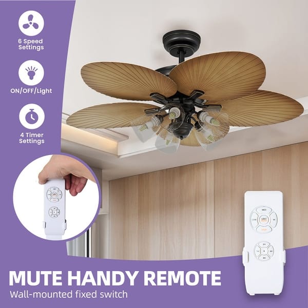 Moasis 52" Tropical Indoor/Outdoor Ceiling Fans with Remote, 5 Blades Palm Leaf Fan
