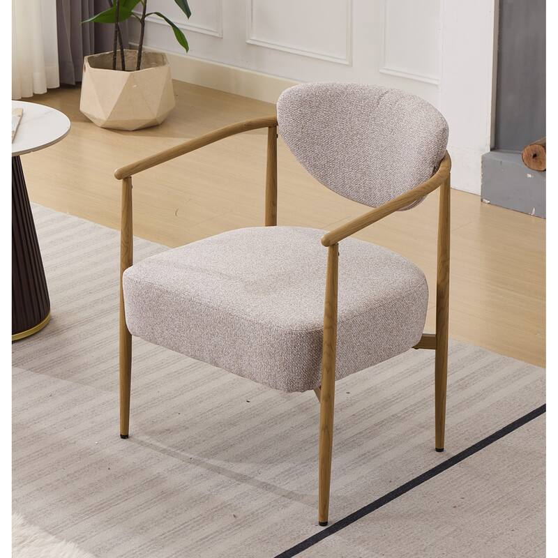 Beige Vanity Chair Dining Chair Accent Chair Set of 2 Reception Chair Fabric Kitchen Chair with Metal Legs