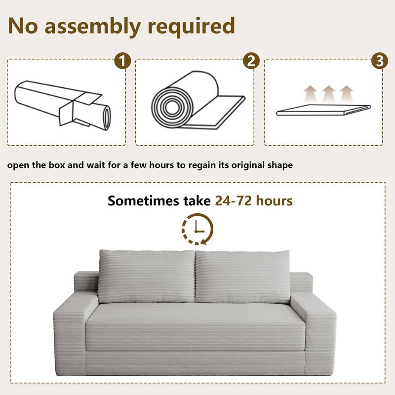 70.87" Corduroy Loveseat Sofa Bed, Modern Deep Seat Sofa in a Box for Small Spaces, No Assembly
