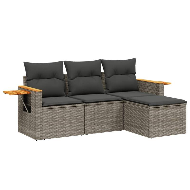 vidaXL Patio Sofa Set with Cushions Outdoor Furniture 4 Piece Poly Rattan
