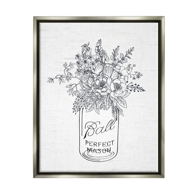 Rustic Outline Stupell Detailed Flower Bouquet Outline Drawing Rustic Jar Floater ...