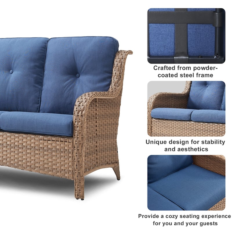 Pocassy 3-Seat Sofa Wicker Sofa PE Rattan