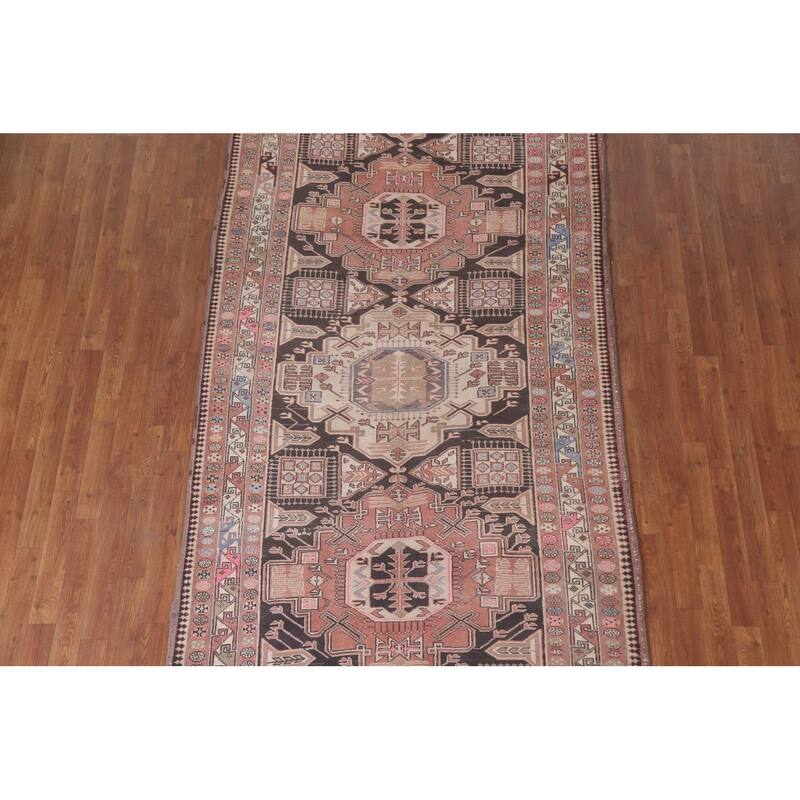 Hand Knotted Oriental 100% Wool Carpet Traditional Geometric Pink Meshkin Area Rug - 9' 4'' X 4' 11''