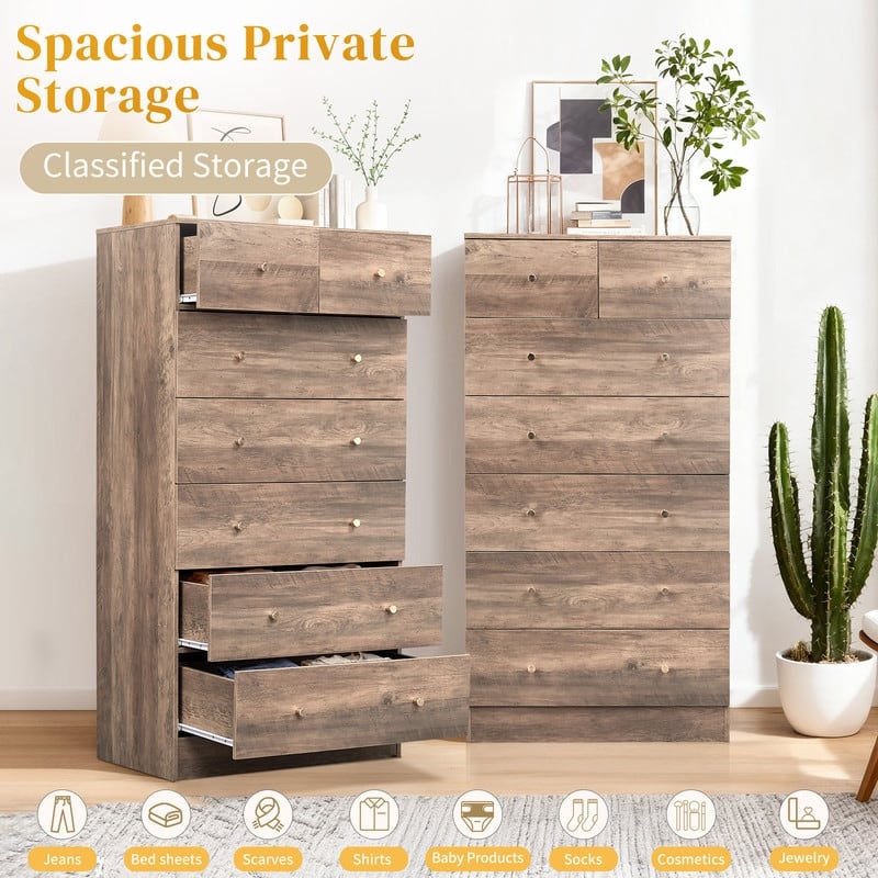 Large 7-Drawer Dresser For Bedroom And Chest Of Drawers With Sturdy Construction Wood Storage Organizer For Closet